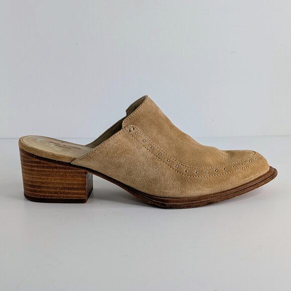 rag & bone Mules Weiss Shoes Womens 37.5 Tan Suede Leather Studded Slip On Heels - Picture 9 of 13